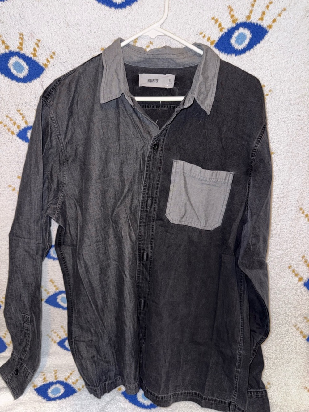 Hollister Two-Tone Washed Denim Shirt - Black & Gray